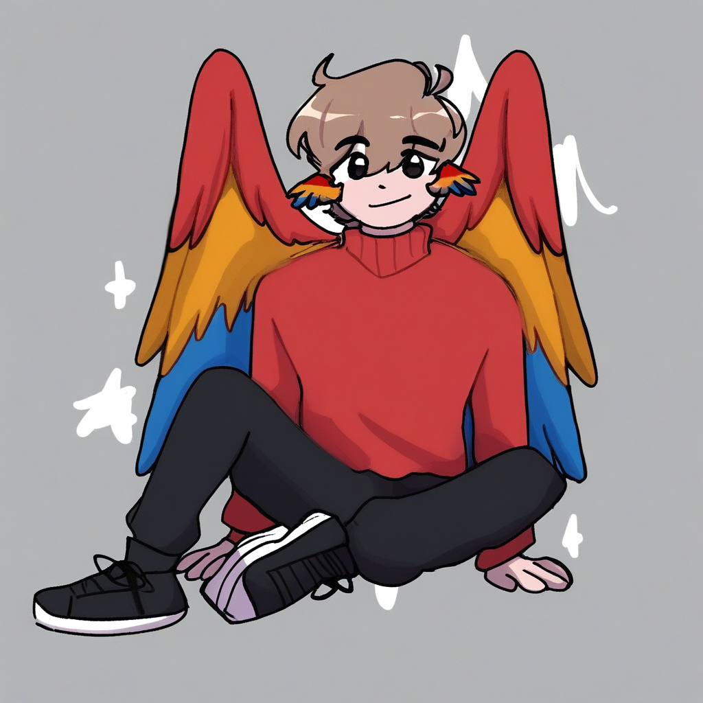 Grian, Male, parrot wings, wings, red sweater, light brown hair, black pants, black sneakers