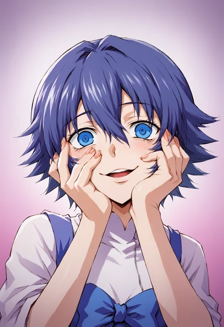 score_9, score_7_up, source_anime, uncensored, zPDXLxxx, <lora:intricate_details:0.5> intricate_details_xl, gradient background, (impressive:1.25), conscious paw print background, cowboy shot, close-up, face focus <lora:Sadamoto Yoshiyuki_XL_PONY:1>
1girl, solo, li, colored tips, pompadour, hair between eyes, hair pulled back, very short hair, crazy eyes, dark blue eyes, looking at viewer, Wedding Dress
<lora:Yandere_Expression_v1.0:0.5> Yandere trance, hands on own face, hands on own cheeks, fingernails