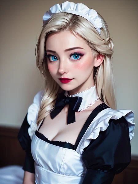 score_9, score_8_up,score_7_up,1girl,elsa \(frozen\), blush, <lora:Korean_mix_style:0.8>,brown hair,maid cosplay, upper body, maid costume,realistic,photo realistic,blonde hair