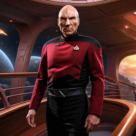 Ultra realistic full body color pencil drawn portrait of Jean Luc Picard on the bridge of Enterprise during a Klingon attack.
BREAK
dynamic lighting, (soft shadows), (soft focus), (photo realistic), uhd, 8k