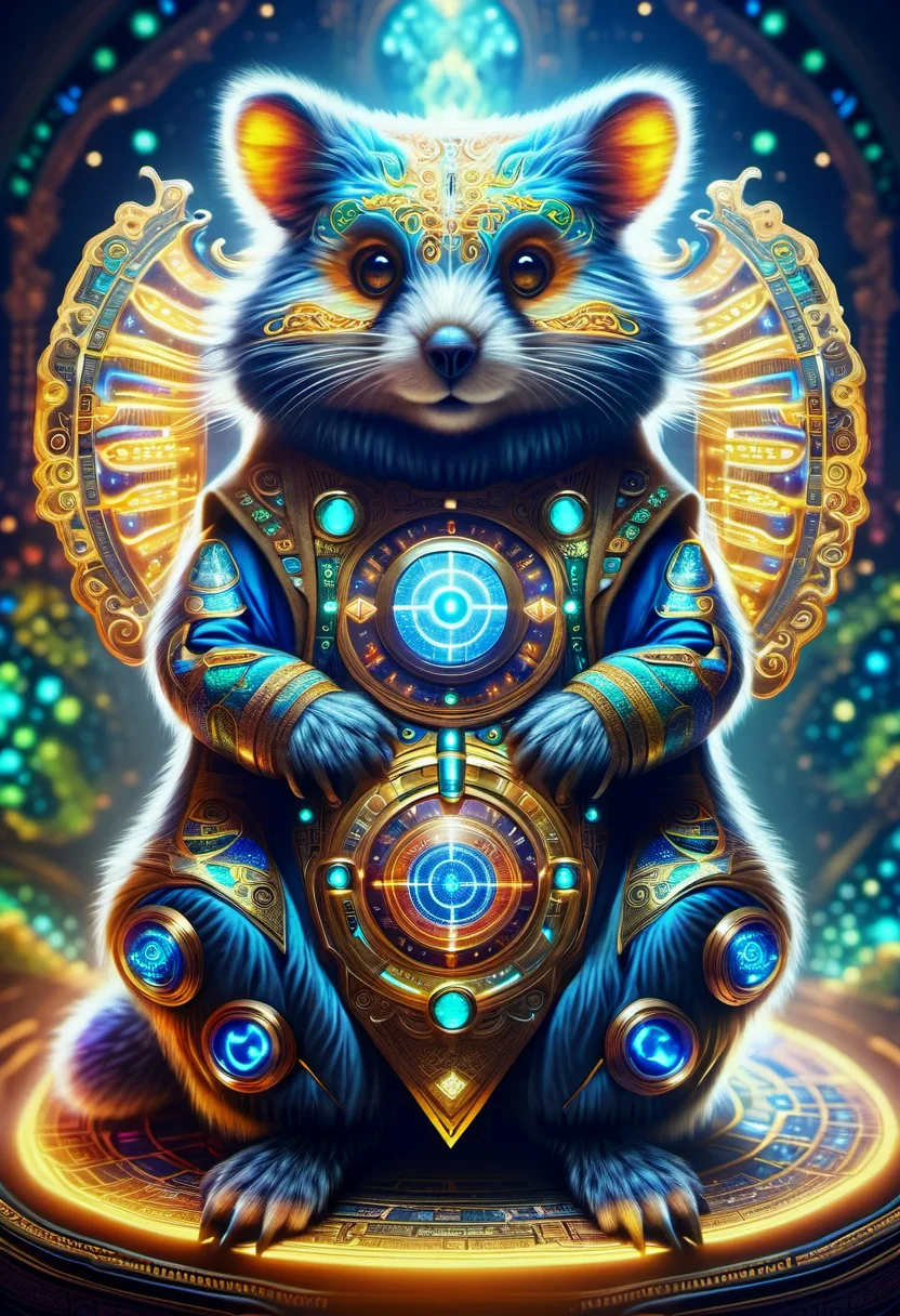 hyper detailed masterpiece,DonMMy51ic4lXL, medium cunning scifi sublime fractal organism, legless trimanual, padded appendages, bushy-tailed, hairy fur, , runes <lora:DonMMy51ic4lXL-v1.1-000006:0.8>