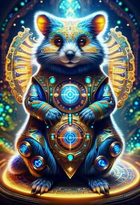 hyper detailed masterpiece,DonMMy51ic4lXL, medium cunning scifi sublime fractal organism, legless trimanual, padded appendages, bushy-tailed, hairy fur, , runes <lora:DonMMy51ic4lXL-v1.1-000006:0.8>