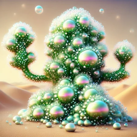 a cactus made of bubbles, wow_bbls, desert background, tumbleweed blowing across desert in background
