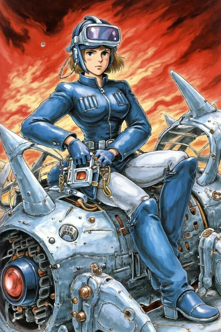 miyaha1 manga illustration.
A striking, futuristic scene depicts a woman dressed in sleek, form-fitting leather attire, sitting confidently atop an open power suit, inspired by the cyberpunk aesthetics of Masamune Shirow. The power suit, a blend of advanced technology and military-grade armor, features intricate mechanical details, exposed wiring, and a robust, yet streamlined design. The woman, wearing a cutting-edge VR headset, exudes a sense of control and mastery over the machine beneath her. Her posture is relaxed yet commanding, with one hand resting on the suit's metallic surface and the other casually holding a piece of advanced tech. <lora:miyaha1_cap_d6a3e12:1.0><lora:818052405288655945:0>