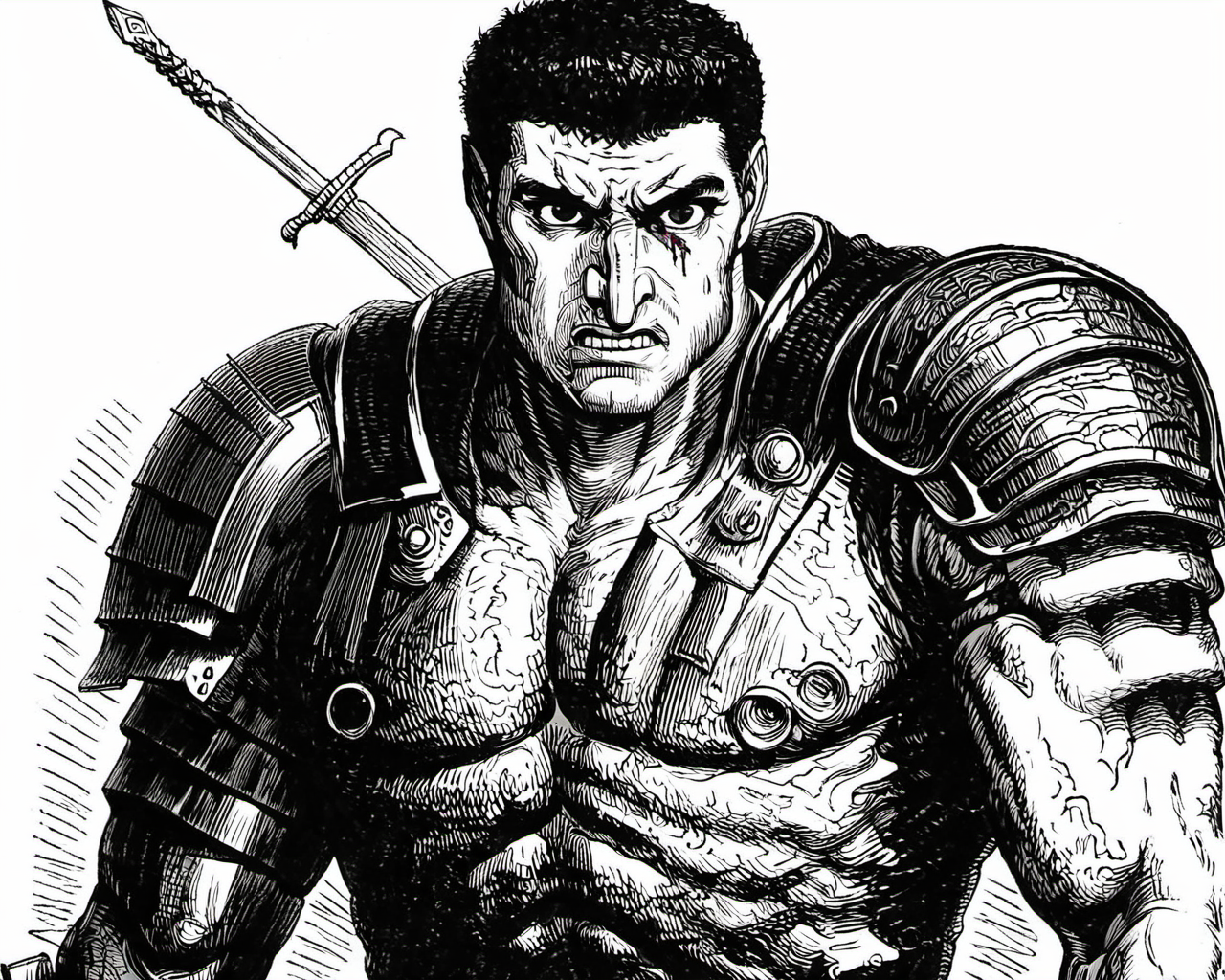 portrait of guts \(berserk\) preparing to berserk,art by llbreton, <lora:LLbretonXL-000004:1>