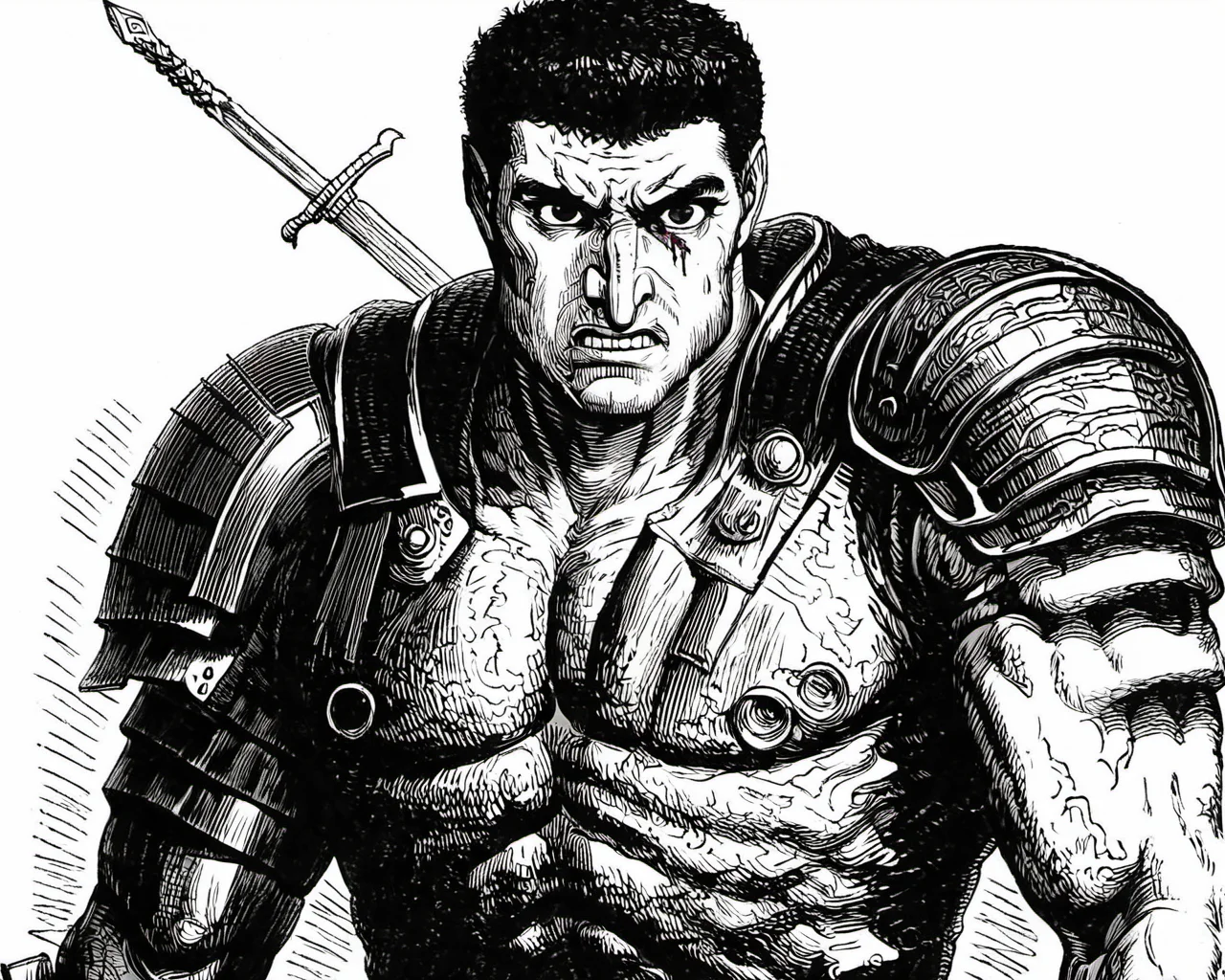 portrait of guts \(berserk\) preparing to berserk,art by llbreton, <lora:LLbretonXL-000004:1>