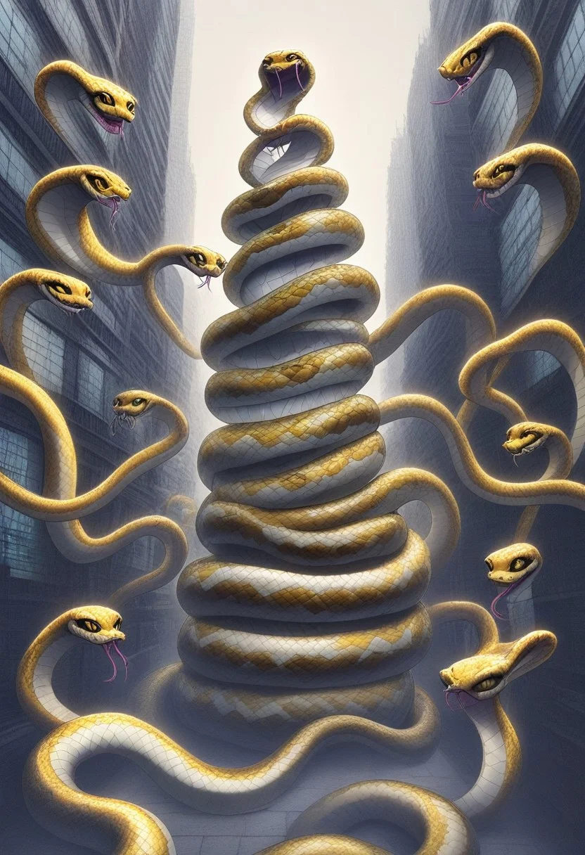 Snake Metropolis: Imagine a city where buildings, streets, and even vehicles are covered in snake_hybrid. You could create a futuristic cityscape with snake skyscrapers or a cozy, nostalgic town with snake textured buildings. sn4ke, (snakes everywhere)