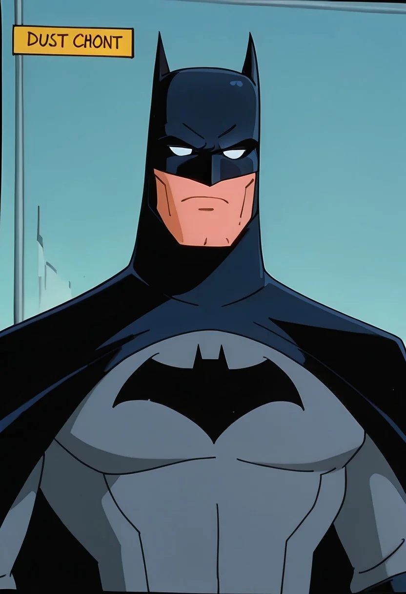 retro game art, traditional media, detailed texture, marker \(medium\), rating_explicit, masterpiece, absurdres, high quality, detailed skin, detailed character design, ultra-high resolution, perfectly composed, clear, breathtaking attention to detail, highres, ultra detail, solo,
BREAK
(batman), 1boy, solo, male, adult, male focus, 1boy, white sclera without pupils, detailed face, cheekbones, mask with black pointy ears, black cape, gray shirt, lavendertowne