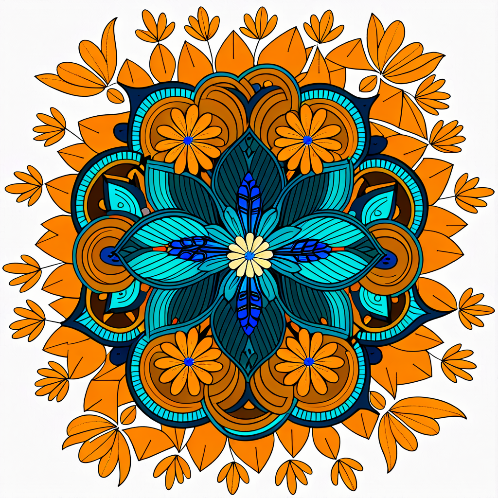 too many, white background, orange theme, blue flower, no humans, abstract