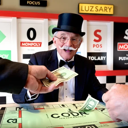 Generate a realistic photo of a hand extending out, offering cash to a man. This elderly gentleman should be portrayed with a prominent mustache, wearing a formal suit and a top hat. The focus is on the exchange, capturing the moment of transaction. The background features a Monopoly-style game board to emphasize the thematic connection. The scene highlights the details of the cash and their expressions, with natural lighting enhancing the realism of the transaction , <lora:cashbaba_xl:0.85>,(dollar), ( real-life interpretation of the iconic Monopoly man )