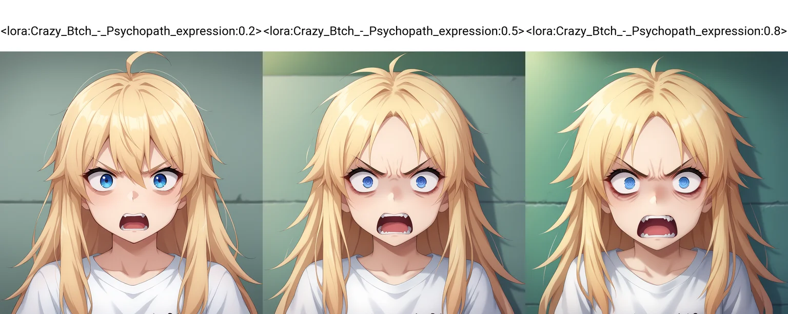 score_9,source_anime,anime style,
<lora:d3t41l3dXLP:0.25>,<lora:m0njy4XLP:0.35>,<lora:susamix010-pony:0.3>,<lora:Crazy_Btch_-_Psychopath_expression:0.2>,psych0path,angry,up close,long hair,white t-shirt,blond hair,open mouth,