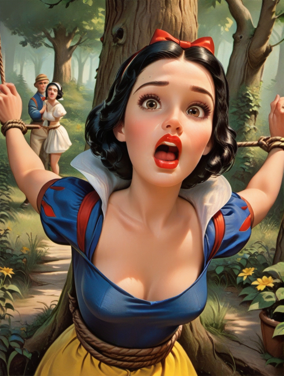 princess Snow White,, 1girl,bound open mouth 4dventur3c0v3r, looking at viewer, <lora:agmerge7575:0.85> <lora:princess_pony_v1:.6>, score_9, score_8_up, score_7_up, score_6, score_5, score_4,