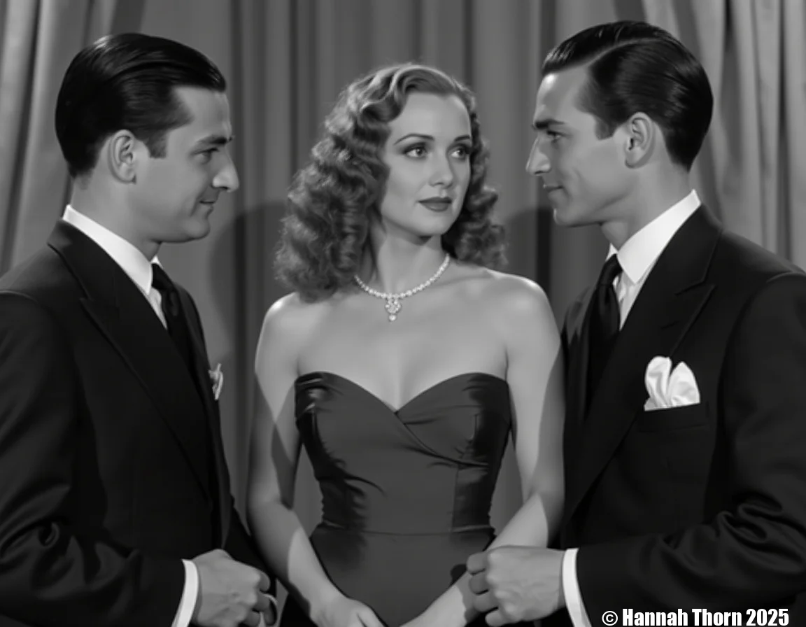 A woman stands between two men who vie for her affection in a 1930s film<lora:_Flux\_Film-Retro\Pre-Code_Hollywood-concept_2.safetensors:1.0:1.0>