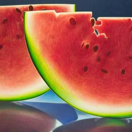 a hyper realistic image of two translucent thin slices of watermelon fruit, backlit with a simple dark blue background, fruityslices style
<lora:FruitySlicesXL-000003:1.0>
<lora:FruitySlicesXL-000003:1.0>