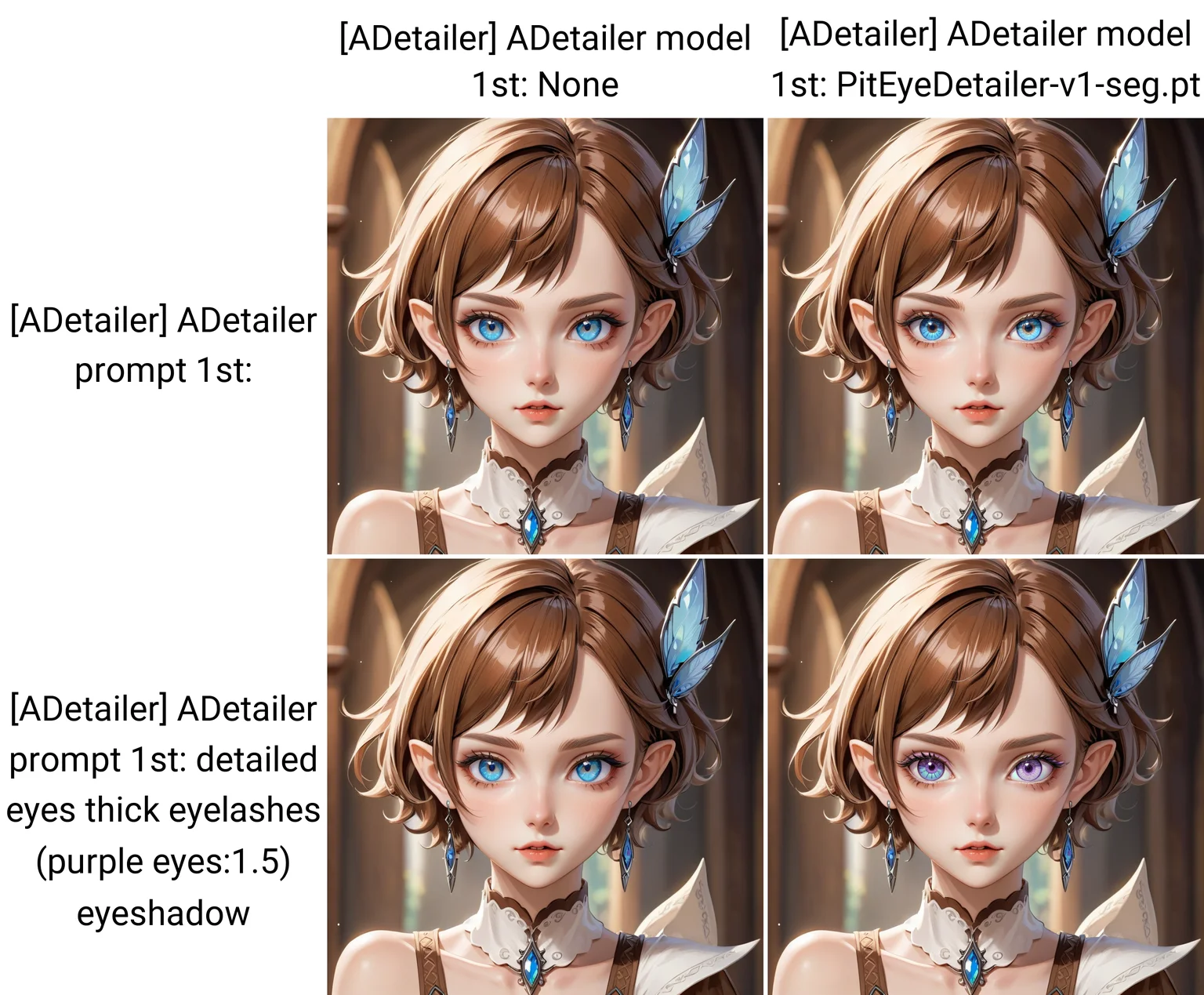 ethereal fantasy concept art of anime artwork beautiful woman,cowboy shot,pixie cut,Warm Brown lipstick,iridescent trim,Blue eyes,eyeshadow,makeup,earrings,hairclip,elf,pointy ears, . anime style . magnificent