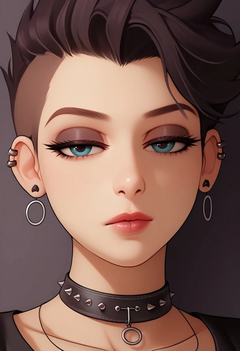 score_9, score_8_up, score_7_up, 1girl, solo,
(Detailed hair, emo hair, beautiful eyes, expressionless), chest close up, focus on mouth, beautiful lips,
solo, 1girls, 18 year old, detailed face, jawline, collar, smokey eyes, smooth skin, beige skin, beautiful eyes, choker, collar, collarbone, moonlight, makeup, goth girl, leather cuffs,
detailed background, 4k, masterpiece, best quality, highly detailed, realistic, blender 8k, detailed render