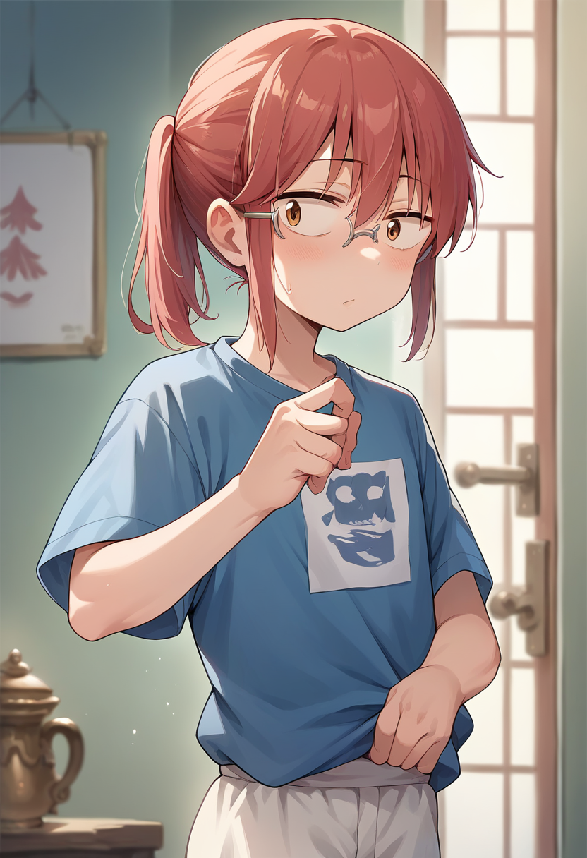 score_9, score_8_up, score_7_up, source_anime, masterpiece, 1girl, ctiankobayashi, flat chest, blue shirt,   <lora:kobayashiPONYct:0.8>