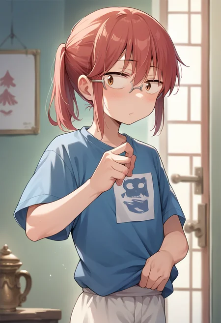 score_9, score_8_up, score_7_up, source_anime, masterpiece, 1girl, ctiankobayashi, flat chest, blue shirt,   <lora:kobayashiPONYct:0.8>