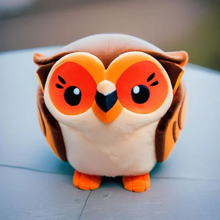 score_9, score_8_up, score_7_up, pikaole, no humans, animal focus, (owl:1.05), fur, full body, solo, blurry background, (plush doll:0.8), cute, rating_safe, source_furry, pikaole, source_photorealistic