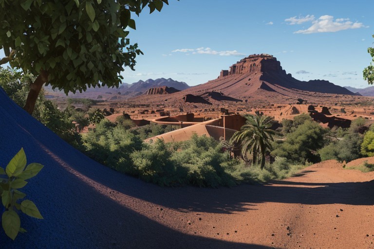 ((overlooking an exotic alien landscape)), ((blue sand)), ((sand is colored blue)), ((hills of blue sands)), green shrubs growing in the sand, shrubs are stubby and sporadic, sky is tinted yellow, land is blue dirt, ((dirt is blue)), ((sand is blue))
