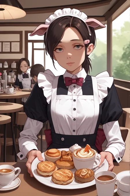 score_9, score_8_up, score_7_up, score_6_up, score_5_up, score_4_up, (high quality, detailed, beautiful) <lora:Manager_epoch_8:0.99> yasuko_yaegashi, small_breasts, maid, cafe, fake_animal_ears, pig_ears,