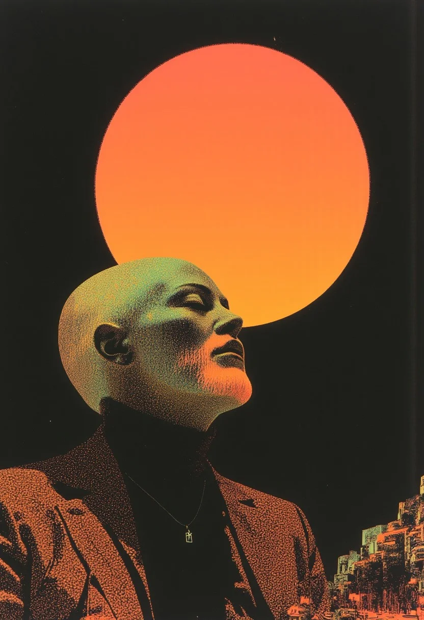 neon-mist
yfg-ge0m, Sun profile + halftone pattern + editorial illustration of the memento morti + highly textured, genre defining mixed media collage painting + fringe absurdism + award winning halftone pattern illustration + simple flowing shapes + subtle shadows + paper texture + minimalist color scheme + inspired by ZdzisÅaw BeksiÅski. Add more details.