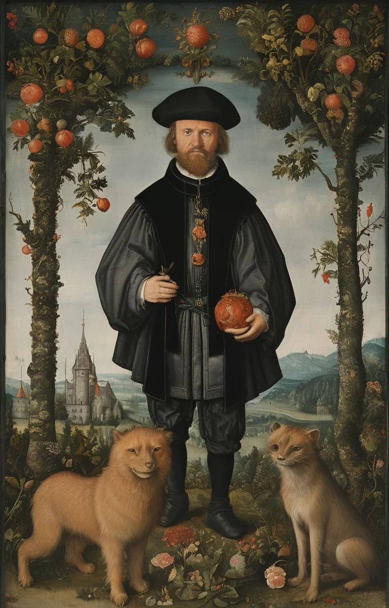 masterpiece,best quality,<lora:tbh283-sdxl:0.9>,illustration,style of Lucas Cranach the Elder portrait of noble man
