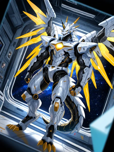 furry male, male focus, bara, mature male,
anthro, golden body, dragon boy, standing, spaceship, strong, muscular, solo, male, (dragon), shiny silver chassis, mecha, cyborg, glowing LED, detailed textures, bipedal, photo, sharp focus, depth of field, 1 tail, highly detailed, space, inside, mecha wings, spikes, armored, dutch angle, digitigrade, metallic body,
BREAK (hominamia, (fuzichoco:0.8), shigure ui:0.8)
BREAK very awa, masterpiece, best quality, amazing quality, very aesthetic,highres, absurdres,