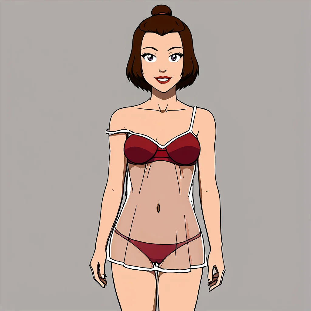 <lora:SukiAvatar_pony_v2:.7> SukiSwimsuit, 1girl, brown hair, lipstick, makeup, short hair, breasts, cowboy shot, <lora:chemise-ponyxl-lora-nochekaiser:1> chemise, strap slip, see-through, bare shoulders, collarbone, thighs,