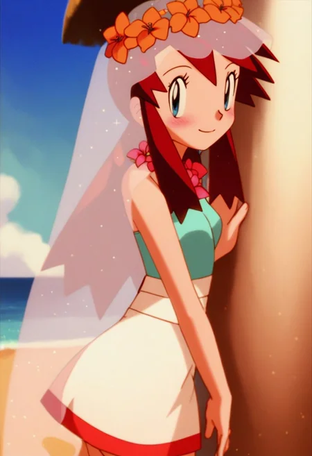 score_9, score_8_up, score_8, medium breasts, (curvy), cute, eyelashes, BREAK, , zzMelody, dress, bridal veil, sleeveless, <lora:Melody_Pokemon_PDXL:1.0>, , BREAK, closed mouth, smile, looking at viewer, blush, cowboy shot, Expressiveh,
tropical beach, waves, flowers,
