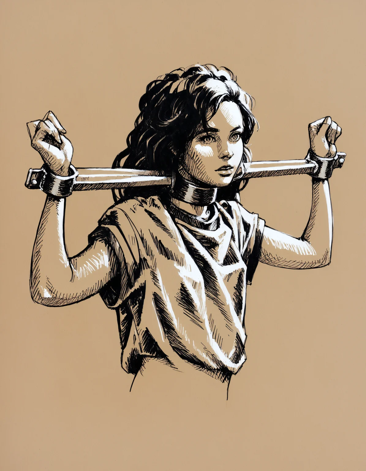 score_9, score_8_up, score_7_up, score_6_up, score_5_up, score_4_up, lineart, sketch, traditional media, beautiful woman, metalyoke, thickyoke, shirt, upper body