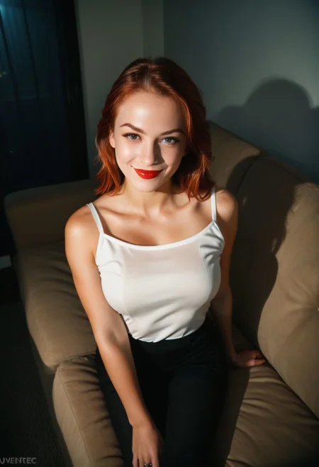 score_9, score_8_up, score_7_up, semi realistic, looking at viewer, suggestive pose, tight white shirt, black pants, mood lighting, cinematic lighting, volumetric lighting, creative angle, high angle view,
(coy smile, bedroom eyes, head tilt, smirk), (couch, modeling:1.6), ( sitting:1.4), arm on pillow, hand behind hair, hips, large breasts, thick thighs, hourglass figure, jewelry, rings,
BREAK,
long white dress, sleeveless dress, off shoulder, head tilt, blush,
BREAK,
red lipstick, full lips,
zzDarkAcademia, indoors, dark theme,
((super sexy)), super sexy, (interracial sexy), black African skin, pale skin, two sexy heads, 2 heads, (comfortable couple), the atmosphere is charged with erotic tension. At the center is a unique girl: she has a black African complexion and fair skin, exuding a super sexy charm. Two of her heads, one blonde and the other redhead, present a striking visual contrast. Her perfectly rounded breasts. Her glowing skin reflects the light, accentuating every curve. creates perfect reflections and shadows. Her eyes, a mix of anger and seduction, look provocative. shining in the light. Her expression combines blushing shyness and seductive allure. creating a captivating image of an erotic encounter
