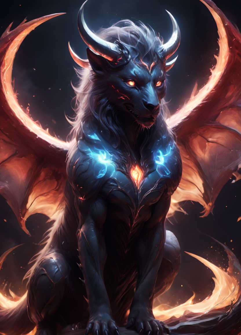 <lora:RossTranXL-000007:0.8> mythical animal,rostran style,masterpiece,evil,demon theme,dark and ominous,8k,awardwinning