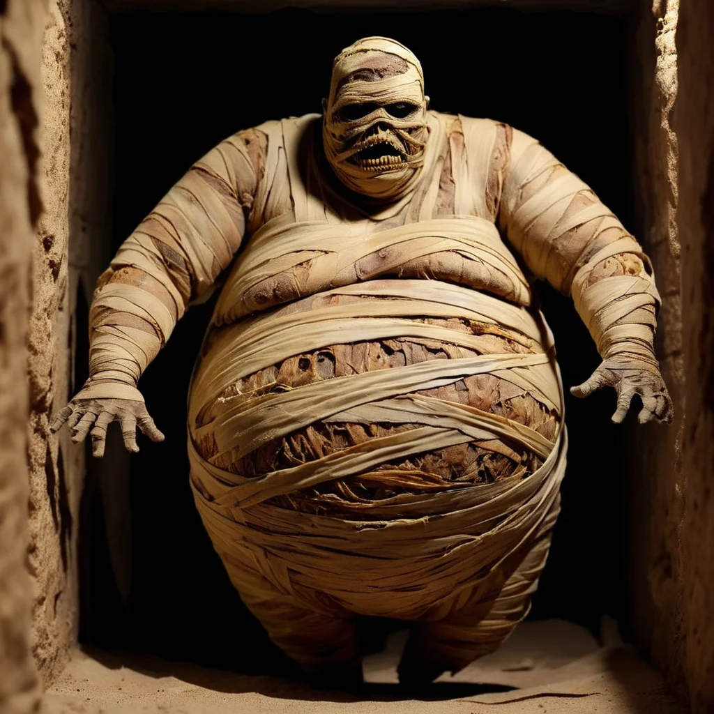 <lora:SDXL_mummy_Sa_May:1> mummy, a desiccated mummy fat man