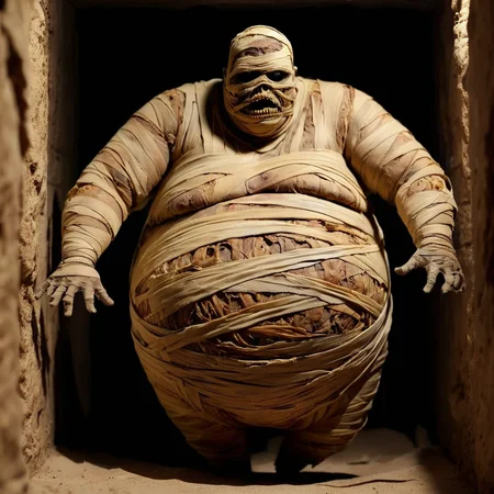 <lora:SDXL_mummy_Sa_May:1> mummy, a desiccated mummy fat man