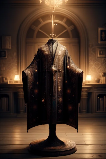 a wizard robe floating over a pedestal, masterpiece, best quality, hdr, 8k, dynamic pose, <lora:Mild detail adjusterV10:0.7>, <lora:more_details:0.3>,   <lora:wizardrope:0.6> Wizardrope <lora:typography-astrology-style-darquelilly-v1:0.7> typologyastrologystyle
