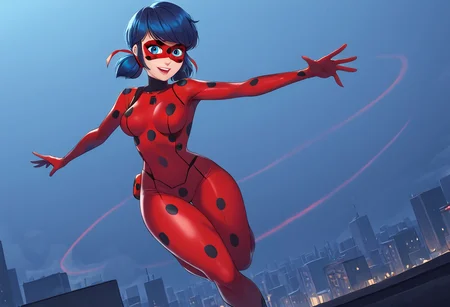 masterpiece, best quality, high resolution, absurdres, 1 boy (male),1woman, mature(21+),
imtdldybg, 1 girl, medium large breasts, big bubble butt,thick thighs (slightly muscular thighs),bodysuit, red bodysuit, polka dot, mask, domino mask, blue hair, blue eyes, low twintails, short twintails, hair ribbon, superhero, skin tight.HI, reaching towards viewer , expressiveH, assertive female, almost predatory gaze 
BREAK Abstract background,cyberpunk str33t, outside