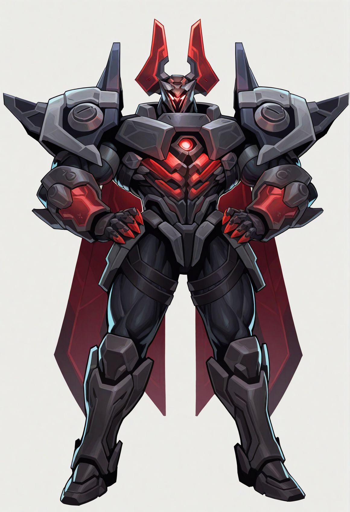 bara,muscular male,comic,full body,
solo,mecha,mecha cape,hands on own hips,
project-mordekaiser,white background,
very awa,masterpiece,best quality,absurdres,newest,perfect quality,detailed background,intricate details,