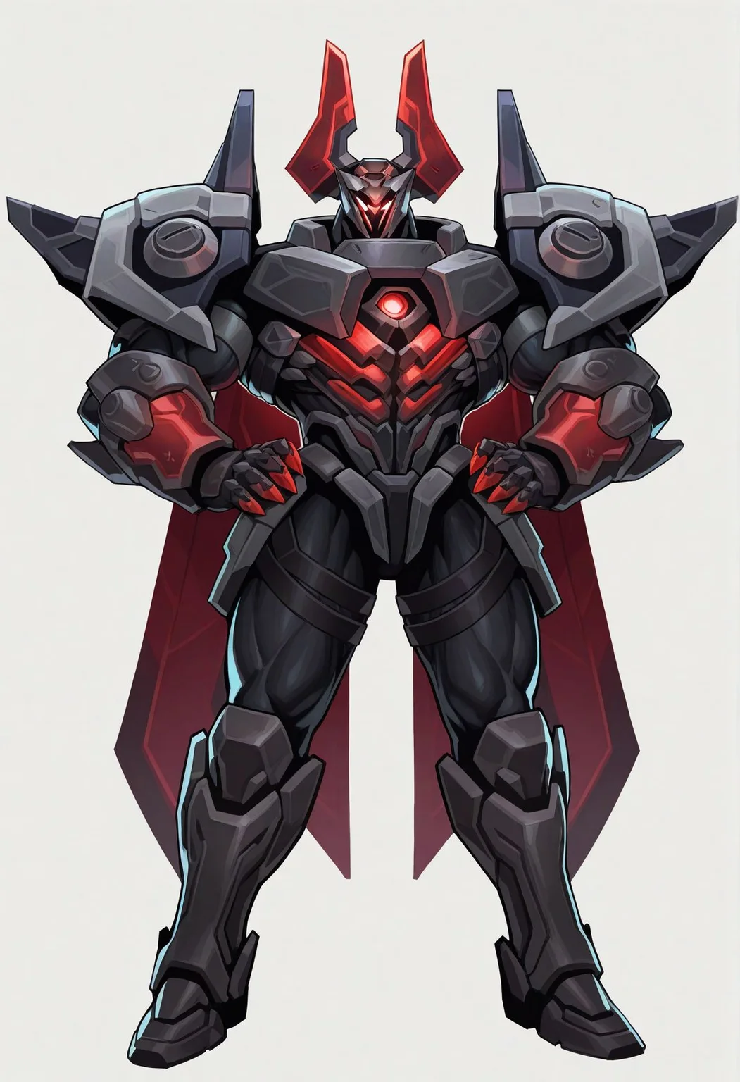 bara,muscular male,comic,full body,
solo,mecha,mecha cape,hands on own hips,
project-mordekaiser,white background,
very awa,masterpiece,best quality,absurdres,newest,perfect quality,detailed background,intricate details,