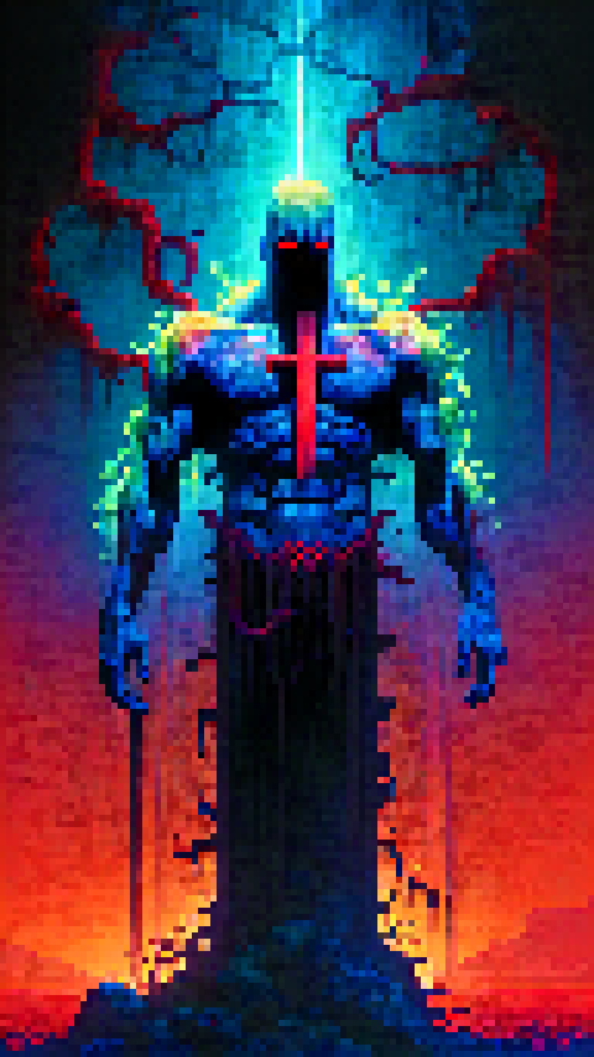 pixel art, 64 bit, fighting game style masterpiece, best quality, ultra realistic,32k,RAW photo, detail skin, 8k uhd, dslr, high quality, film grain, \nShort and messy hair, dynamic, vibrant, action-packed, detailed character design, reminiscent of fighting video games, black bloody veins growing and intertwining out of the darkness, oozing thick neon rainbow blood, veins growing and pumping blood, vascular networks growing, connecting, expanding, red veins everywhere, zdzislaw beksinski, (vibrant colors:1.1), (Repetition:1.1), (Cross-hatching:1.1), (Infrared:1.2), Rust, Hypercube, ultra detailed, intricate, oil on canvas, ((dry brush, ultra sharp)), (surrealism:1.1), (disturbing:1.1), beksinski style painting, sparks, lens flare, rim lighting, backlighting, RTX, Post Processing, satanic cross, man body, muscular, venom costume