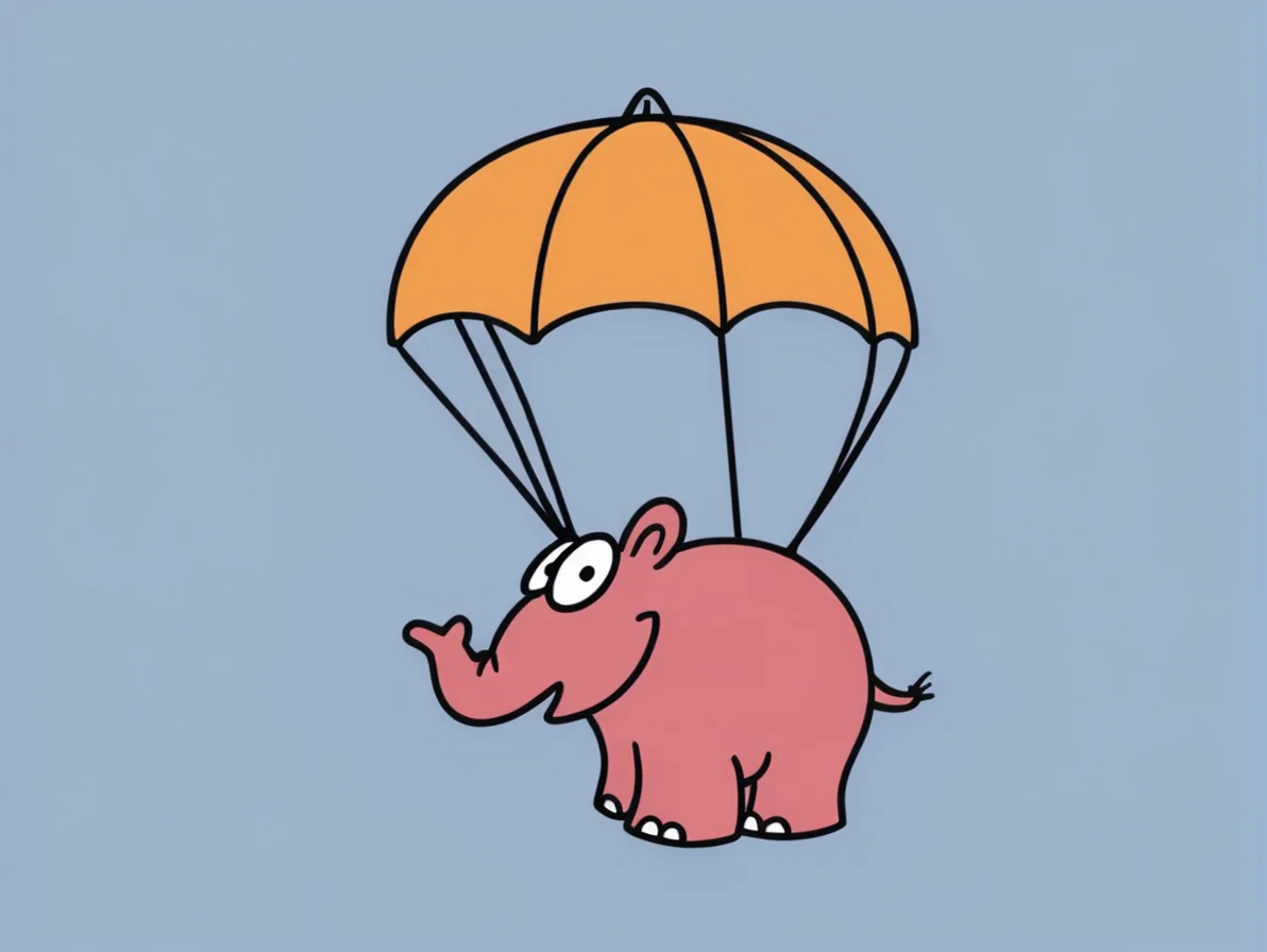 <lora:Ottifant_sdxl:0.5> Ottifant smiling, parachute