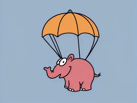 <lora:Ottifant_sdxl:0.5> Ottifant smiling, parachute