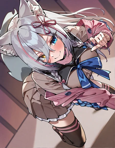 masterpiece, perfect quality, best quality, absolutely eye-catching, absurdres, highres, newest, <lora:ronomiyahinagikuillustriousXL:1>, 1girl, ronomiyahinagiku, dynamic pose, dutch angle,
