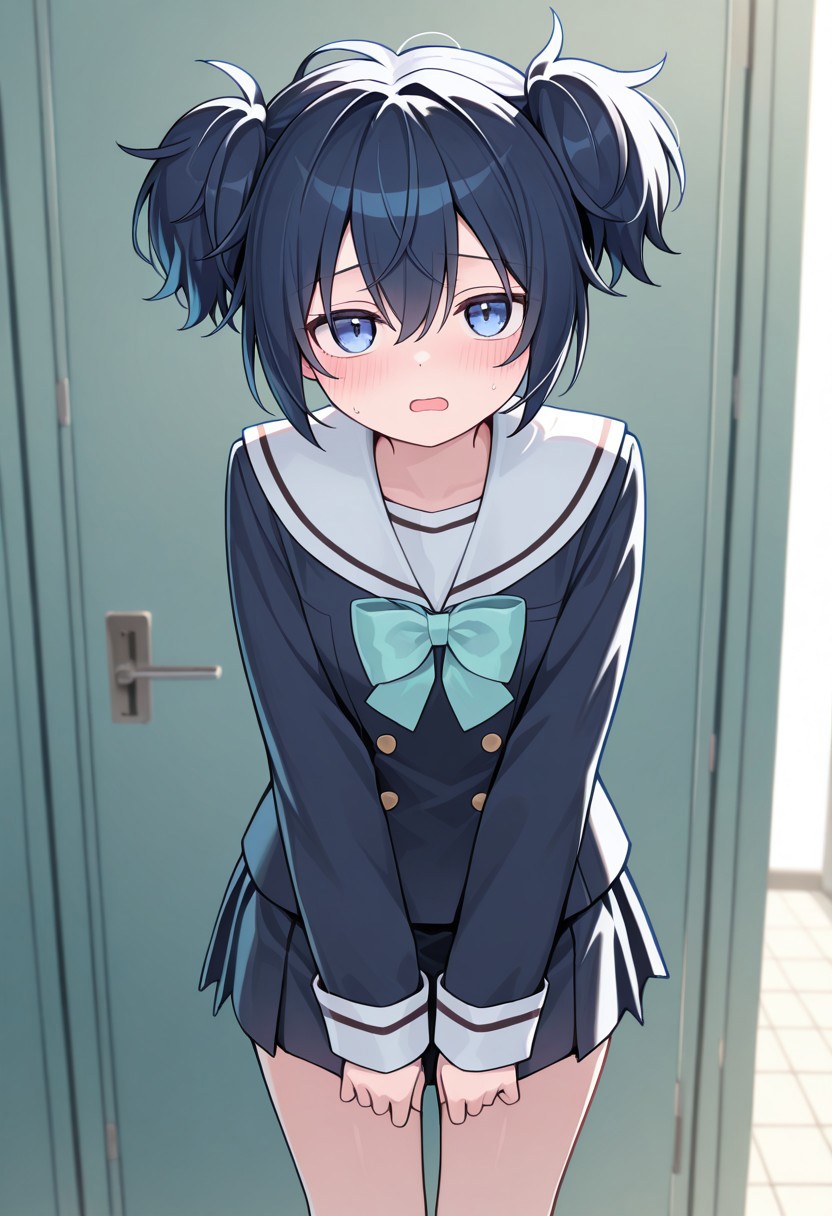 masterpiece, best quality, 32k, high resolution, absurdres, koube shio, solo, 1girl, blush, shirt, looking at viewer, long sleeves, bow, school uniform, short twintails, open mouth