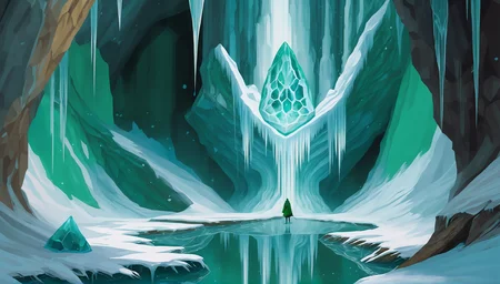 digital fantasy acrylic painting of a Dystopian Geode in a Frozen Waterfall Kingdom, photoshop thick acrylic brushes, green color scheme<lora:EnvySpeedPaintXL01v11:1>