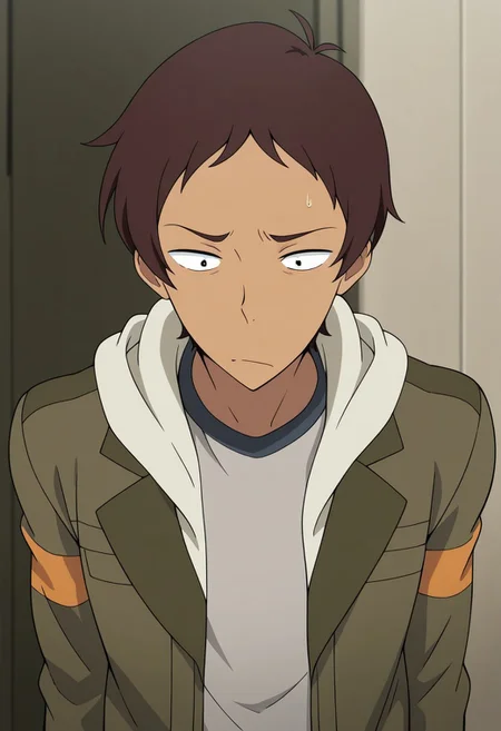 masterpiece,best quality,amazing quality, source_anime,
lanciuv, 1boy, male focus, solo, dark skin, dark-skinned male, brown hair, forehead, shirt, grey shirt, jacket, green jacket, hood, open jacket,