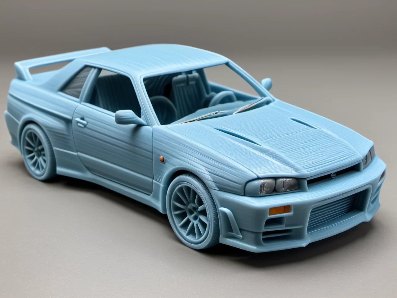 3D printed, print grooves, pla filament, nissan skyline, <lora:3D_Printed_SDXL:1>