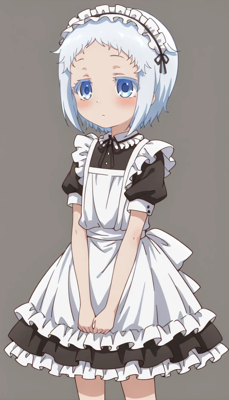 <lora:shiodome_hakua>,shiodome hakua,blue eyes,maid,maid headdress,simple background,