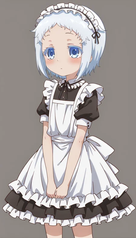 <lora:shiodome_hakua>,shiodome hakua,blue eyes,maid,maid headdress,simple background,