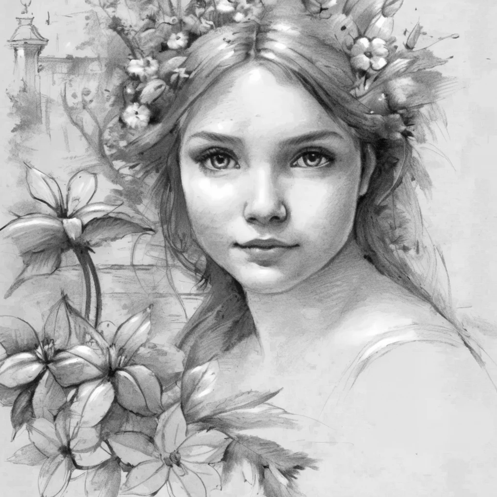 drawix8 unfinished sketch close-up of a charming girl's face in the background of a garden and flowers, a masterpiece, masterpiece masterpiece <lora:drawix8:1>